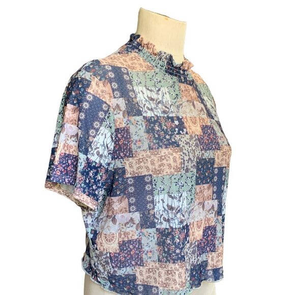 Shein Curve Mesh Smock Neck Cottagecore Patchwork Crop Top 4XL #60V - Picture 3 of 10